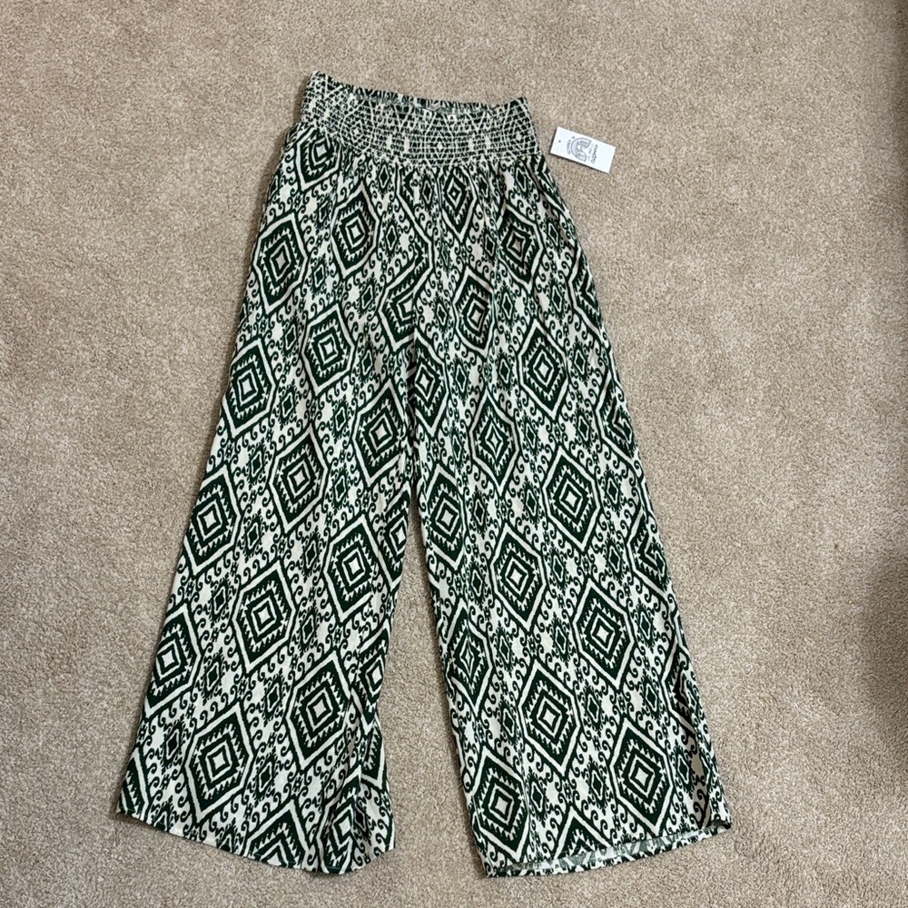 Patrons of Peace Green and White Patterned wide leg pants